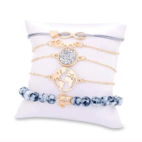 Turtle/World Map/Marble 5-Piece Bracelet Set - Picture 4 of 8